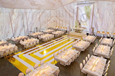 Gold glam wedding reception with projection mapping at The Temple House.