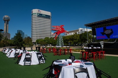 At the Dallas event, the chairs were symbolically propped up against the tables.