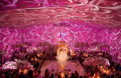 Stunning and romantic floral wedding reception with projection mapping at The Temple House.