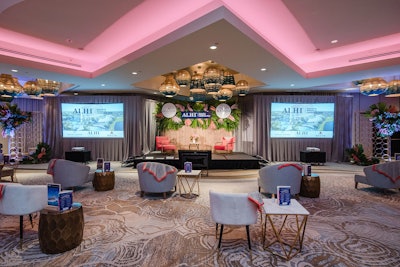 ALHI Executive Women's Retreat at Naples Grande Beach Resort featured socially distant seating areas throughout the room.