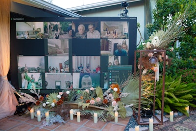 The in-person gathering featured a large LED screen from Elite Audio Visual that allowed the couple to see and interact with their virtual guests. Muve.TV was tapped to handle Zoom video production.