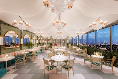 In Los Angeles, Wolfgang Puck Fine Dining Group plans to open two new restaurants, Merois and Ospero, inside the upcoming Pendry West Hollywood. Set to open in late fall 2020, the eateries will be overseen by the celebrity chef (who is also overseeing the hotel's in-room dining). Merois (pictured) will be an elegant rooftop space with a focus on Japanese, Southeast Asian, and French-California cuisine, while Ospera is planned as a more casual European-style cafe with indoor and outdoor seating plus an outdoor terrace. The 149-room hotel will also feature a live music venue, a screening room, and a rooftop pool.