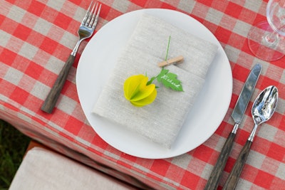 Stark outfitted each table setting with a clever vegetable-inspired paper place card as a nod to the farmer's market theme.