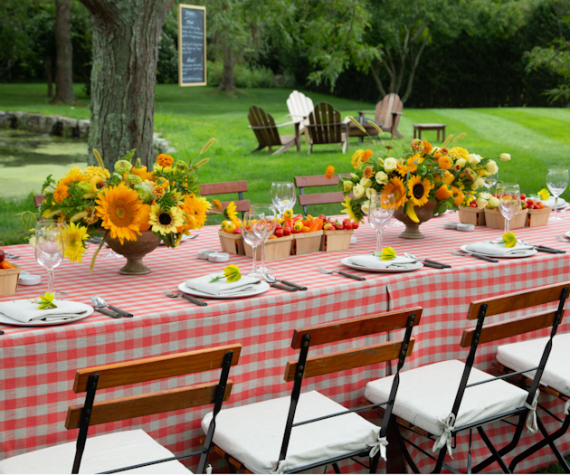 'From a guest perspective, this was a tight-knit group who had podded together. Still, at the dining table, we gave extra room for each guest,' said Stark. 'The table was wider than what we might do pre-COVID in order to social distance across the table, and we definitely provided more room between each place setting.'