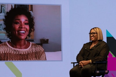 Warren chatted with A-lister Gabrielle Union (on-screen) during the ADCOLOR conference.