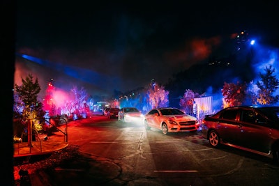 To complete the effect, an on-theme soundtrack could be played on a designated FM station; there was also a fun, in-car photo op in front of a green screen. Before they reached their designated parking spots for the screening portion of the event, guests received “scare packages” filled with popcorn, water, and hand sanitizer.