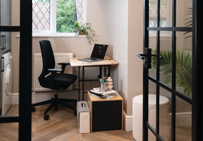 Spruce up your remote employees’ at-home workspaces with Spacestor’s “kit” desk ($449). The compact, foldable structure features a lacquered plywood surface, ships flat-packed, and requires no tools for assembly. Plus, it can be folded up and easily placed out of sight.