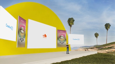 Speakers appeared in front of a massive backdrop that looked like a Zoom background on steroids and featured the company’s signature bright yellow color.