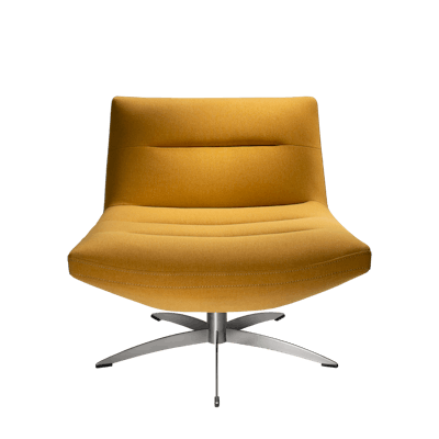 In a slightly muted hue of yellow, this ochre upholstered armless chair from Cort Events, available nationwide, is a party-ready version of a mid-century desk chair. Pricing is available upon request.