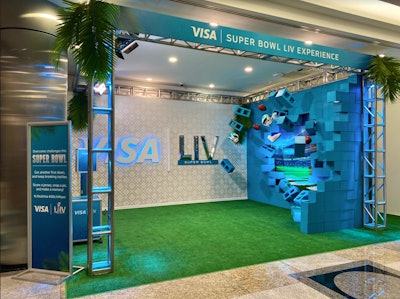 Before the live events industry came to a screeching halt, Miller had produced a photo-driven brand activation for Visa during the week of Super Bowl LIV in Miami. 'The activation was produced in the lobby at Visa's corporate headquarters in Miami for the week leading up to the Super Bowl, and was meant to make the thousands of employees that work there feel like part of the game,' explains Miller. 'We achieved this by building a multidimensional scene where it looks like the wall is crumbling to reveal the field at Hard Rock Stadium in the background.'