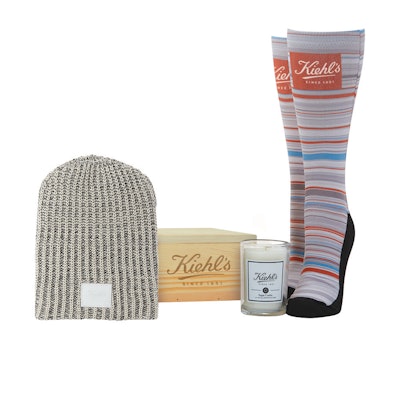Snowed In Gift Set: Knit Beanie with Debossed Leather Patch, Fully Custom Socks, and a Branded Candle in a Variety of Scents in a Branded Wood Box $75