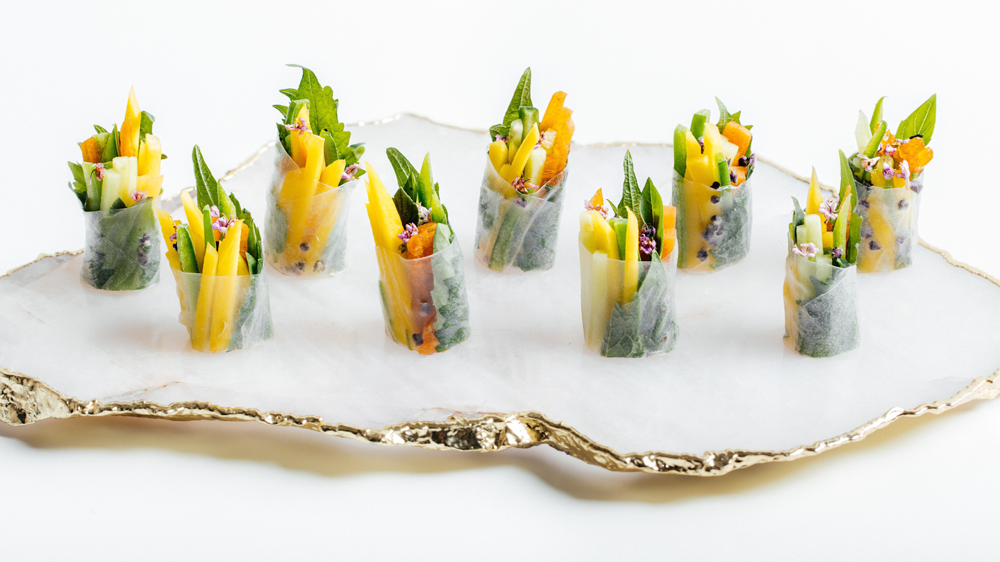 The vegan trend continued at the Oscars’ official after-party in February 2020, where Puck and his team created a menu that was 70% plant-based. Their dishes included vegetable rice paper rolls (pictured). See more: Oscars 2020: Steal-Worthy Event Design Ideas From the Week's Most Stylish Parties