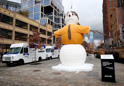 Peacock is no stranger to over-the-top promos. “We announced the streaming service with a giant peacock bird topiary that took the place of the Rockefeller Center Christmas Tree last January,” recalled Fox. “We sent planes into the skies above NYC and LA to herald the fact that Peacock had just taken flight. So for a show as iconic and beloved as The Office, we had to go big as well while staying within the world of the show.”