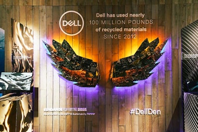 The 2019 festival’s technology sponsor for the second year, Dell, offered a space for attendees to network and participate in interactive experiences that highlighted the brand's sustainability efforts and innovative ways technology can be used in storytelling. Guests could pose in front of a photo wall that featured wings created with recycled computer parts. Lacy Maxwell Experiential produced the space.