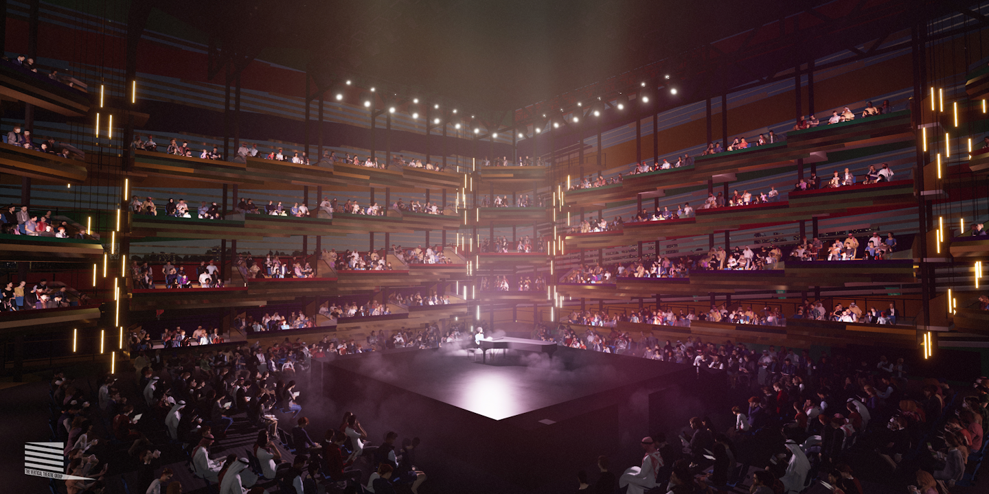 The audience would sit in balconies, separated by clear screens, that can accommodate groups of four to 12 people.