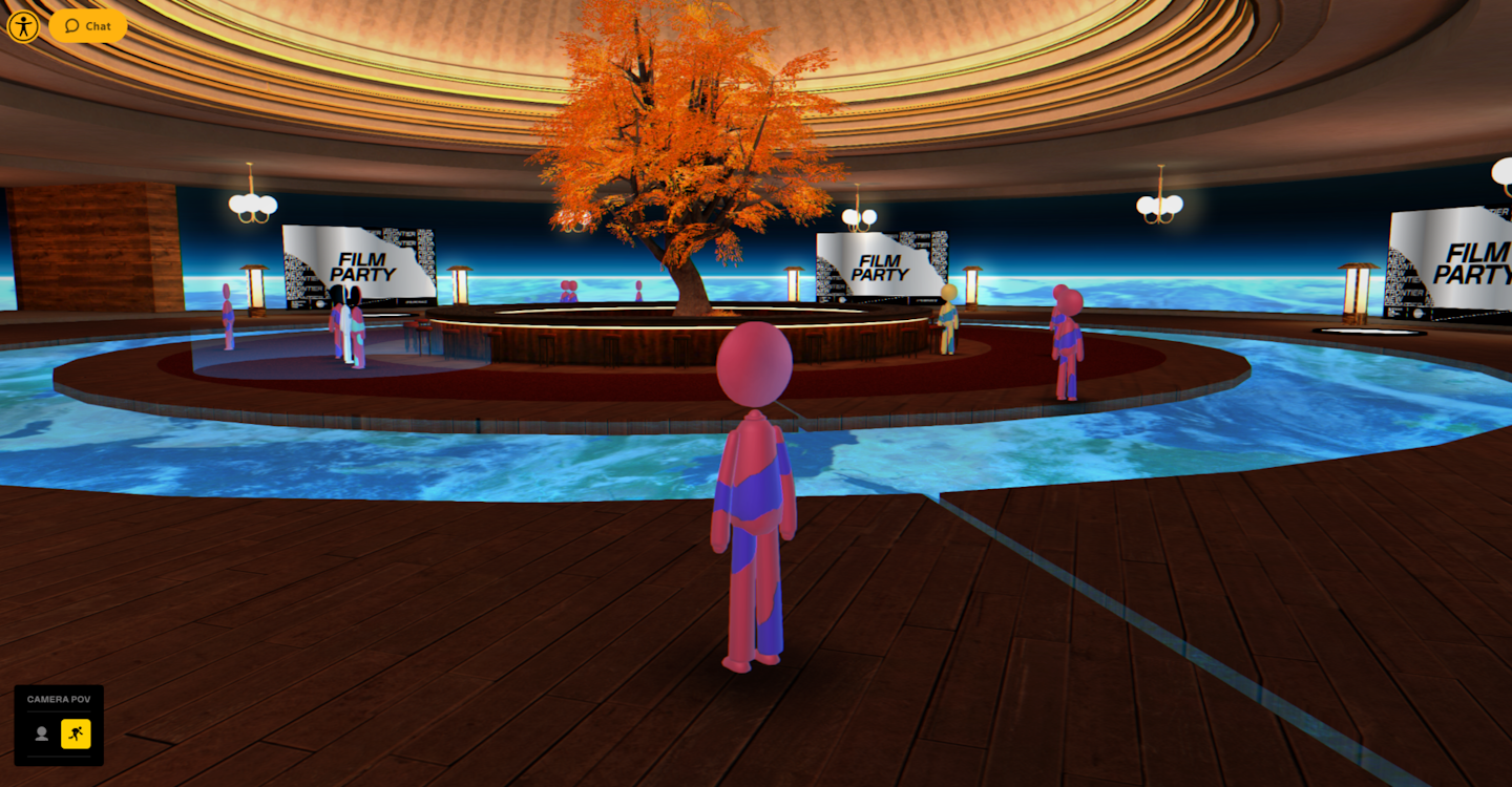 Within the fest’s New Frontier track—a platform that’s known for championing emerging media—a spot called Film Party allowed attendees to gather as avatars via their computer or VR headset.