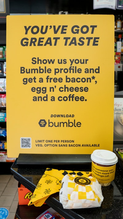 Customers could score free sandwiches, hot coffees and tote bags if they showed their Bumble Date, BFF or Bizz accounts.