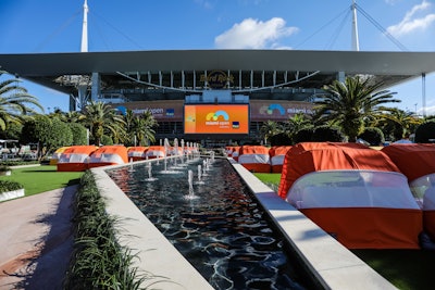Fans can watch the action via video boards from inside cabanas on the stadium plaza.