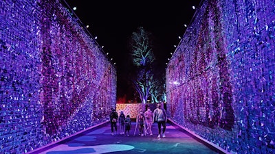 This 30-foot tall, 70-foot-long mylar tunnel was constructed with 25,000 individually glued and placed 1x1 squares. Everything guests see at Sugar Rush was produced in-house at Experiential Supply Co. An added feature? When Woodland Hills’ infamous windy gusts pass through, “the walls are animated, creating a magical vibe as you pass through the installation,' says Smith.