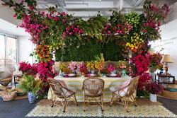 In 2018, Luxe Linen asked local designers and florists to create a tablescape around a swatch of fabric from its colorful new line of linens. Held for the first time at the Petersen Automotive Museum’s rooftop, the product launch drew more than 400 high-end event planners, designers, florists, members of the media and more. Designed around Luxe’s bright new Riley linen, this vibrant, summery table was a team-up between Jennifer Naylor Catering & Special Events and Mark’s Garden. See more: Get Inspired by 15 Colorful Twists on a Tropical Theme
