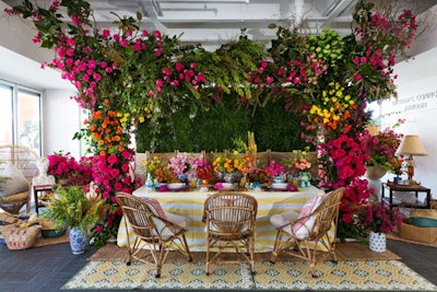 In 2018, Luxe Linen asked local designers and florists to create a tablescape around a swatch of fabric from its colorful new line of linens. Held for the first time at the Petersen Automotive Museum’s rooftop, the product launch drew more than 400 high-end event planners, designers, florists, members of the media and more. Designed around Luxe’s bright new Riley linen, this vibrant, summery table was a team-up between Jennifer Naylor Catering & Special Events and Mark’s Garden. See more: Get Inspired by 15 Colorful Twists on a Tropical Theme