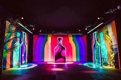 Another MKG-designed activation was for vodka brand Absolut, held at the Coachella Valley Music & Arts Festival in April 2019. In addition to promoting its sustainability initiatives, the tented space also highlighted the brand's efforts for LGBTQ equality. A series of photo ops were located inside bottle-shaped frames with colorful backdrops.