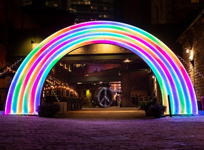 In early 2019, the third annual Toronto Light Festival featured more than 30 installations from local and international artists. One exhibit, The Phoenix Rainbow, was designed to symbolize love, hope and possibility. The installation was constructed with more than 4,000 pounds of aluminum and steel, and more than 500 feet of RGB LED lighting. It was created by a collective of friends, artists, engineers and programmers based in Victoria, British Columbia, during a theater production of The Wizard of Oz.
