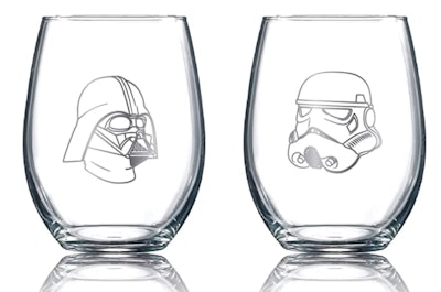 Or offer themed cocktail and wine glasses, like these, that double as a keepsake.