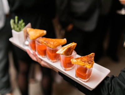 These grilled cheese and tomato soup samples from Virginia-based Purple Onion Catering double as appetizers or late-night passed snacks for events.
