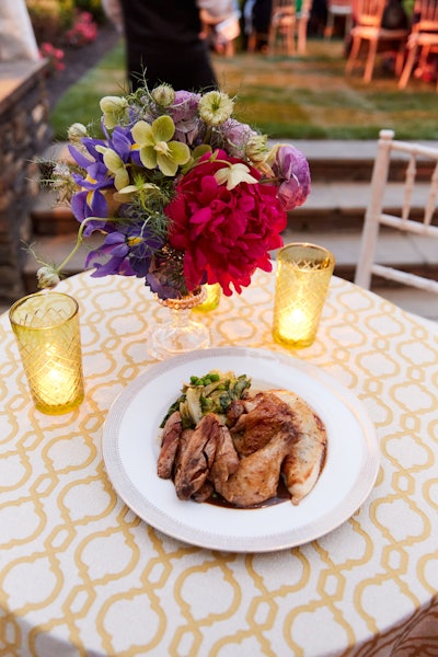 The three-course menu included roast chicken with spring peas, crispy fingerling potatoes and herbes de provence jus.