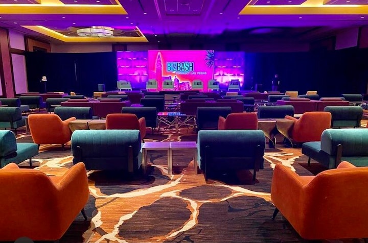 Hybrid Event Example: BizBash Connect Vegas. Photo showing socially-distanced seating arrangement at the venue. 