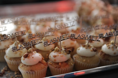 LA Sweetz served Italian cream cupcakes with branded hashtag toothpick inserts at Italian Bites on the Beach.