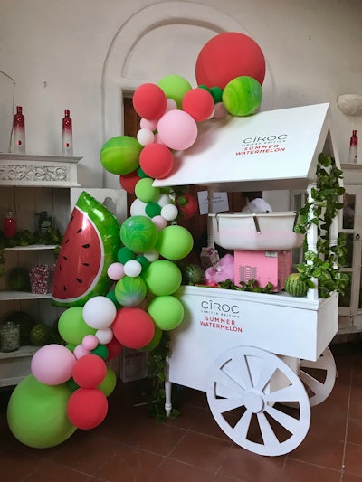 CÎROC's watermelon-themed Coachella 2019 party had a series of cascading balloons in greens and pinks inspired by the fruit. See more: Coachella 2019: See Inside the Biggest Parties and Brand Activations