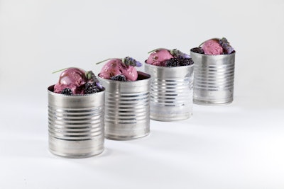 Açaí ice cream bowls in tin cans, from Elegant Affairs in New York