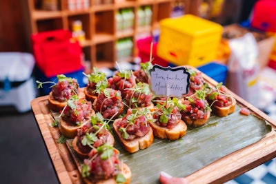 Dominican restaurant Mamajuana provided the catering for the opening night party. The menu included Dominican-inspired bites such as Montaditos de Tuna Tartar (pictured), Chicharroncitos, Monfonguitos de Camaron o Pollo and Tostones Tierra.