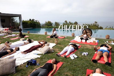 The long weekend kicked off on Thursday with a morning meditation event lead by mindfulness teacher Rosie Acosta. Influencers were invited to relax poolside with a sound bath meditation and yoga session, and OCNY served smoothies, breakfast and small bites. Also on Thursday was a spin class hosted by fitness instructor and actress Nichelle Hines. Attendees were given branded T-shirts and hats, along with branded towels, water bottles, sun totes, ASO slides and more.