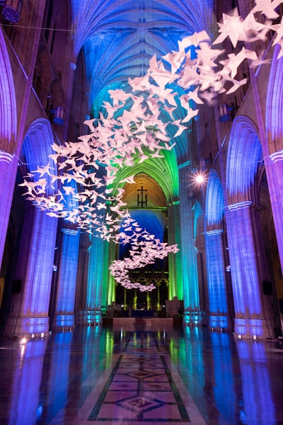 For a virtual fund-raiser held at Washington, D.C.’s. National Cathedral, RJ Whyte Event Production and lighting designer Atmosphere Inc. created a dynamic backdrop that shifted throughout the evening.