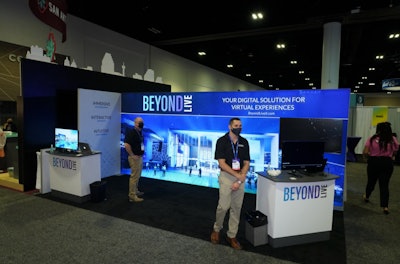 Virtual event platform BeyondLive's tech-savvy booth boasted a digital backdrop showcasing a sampling of the brand's capabilities for online and hybrid events.