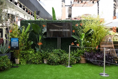 Hedges and florals separated the space from the hustle and bustle of the mall. At the activation's entry, a video presentation from the character Masha (Nicole Kidman) welcomed guests to Tranquillum House, the wellness retreat where the show is set.