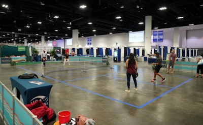 To really immerse attendees in what they're all about, USA Pickleball Association held live pickleball tournaments on the trade show floor. Fitness-forward meeting break, anyone?