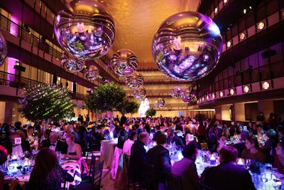 To add more visual interest to the gala, guests were seated beneath oversized reflective globes. Buckley Hall Events handled event management, with decor from Keiko Ellis at Cloud Catering & Events. Additional vendors included caterer CxRA as well as DJ Runna.