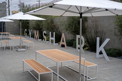 A food and beverage area was set up outside, offering some of Simmons's favorite healthy snacks.