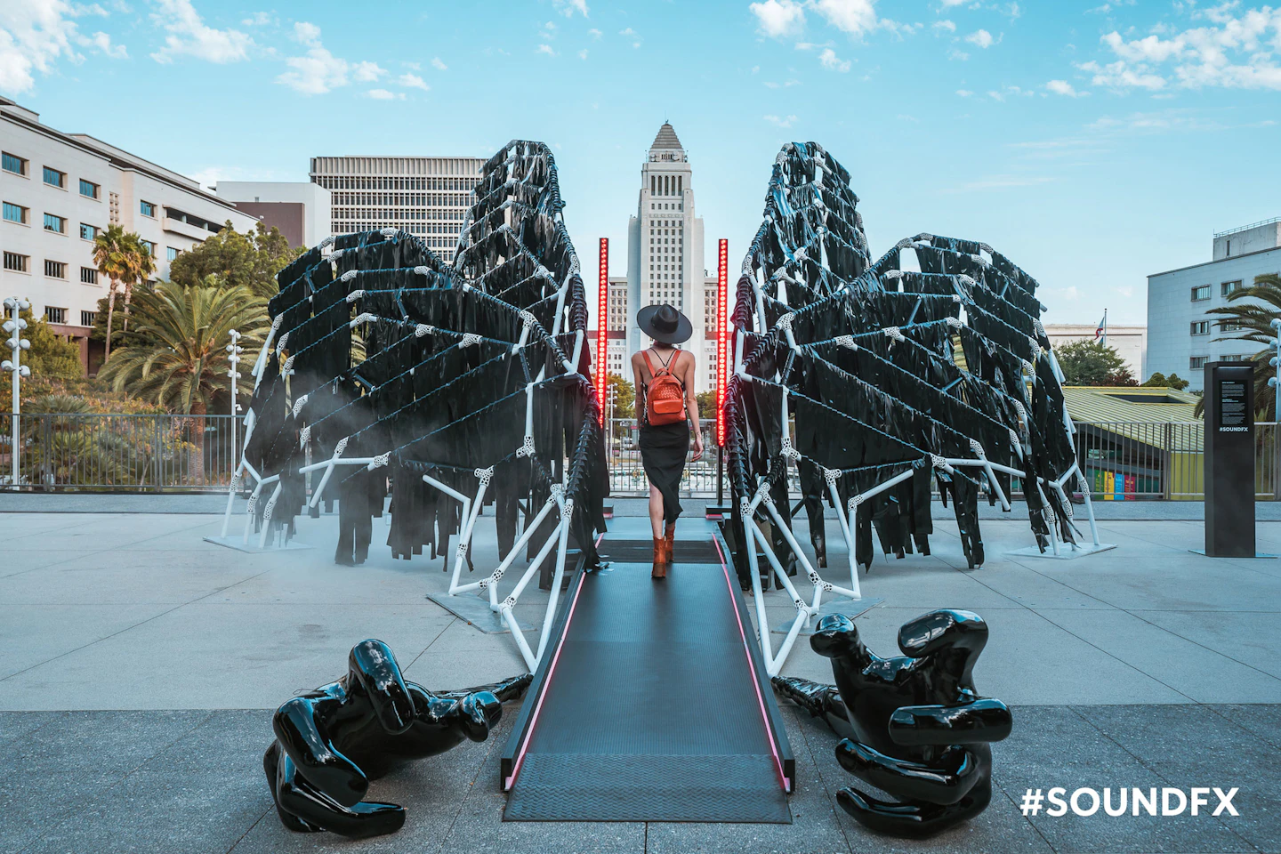 In Los Angeles, an installation from multidisciplinary production design firm Vita Motus blended 3D printing technology with avant-garde industrial materials with wings, nodding to the horror and sci-fi themes.