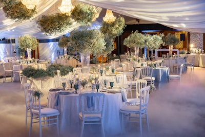 The welcome event was held at the Castle Hill Inn and featured a dreamlike setting with white tenting.