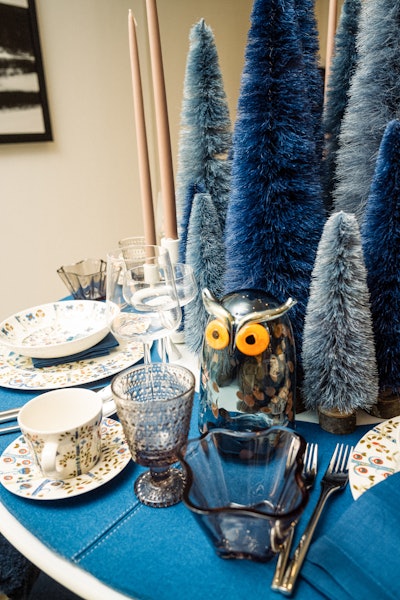 Finnish design brand Iittala's owl greet shoppers at Dufner Heighes' tablescape.