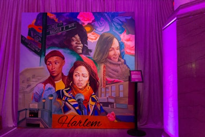 Martha Matarrita created this mural for the event that shined a spotlight on key figures and places that have shaped the Black community and played an important role in Harlem's history.