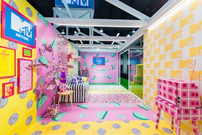 Online video conference VidCon typically draws a young, social-media-savvy crowd—and the trade show’s booths tend to reflect that. One standout from 2018 was MTV’s booth celebrating the original Cribs franchise, but with a modern, DIY twist. MTV worked with creative agency MKG to build an Insta-ready space that resembled a house, complete with a kitchen, a living room and a second floor that offered a unique view of the convention center. The booth was covered in over-the-top, Gen Z-friendly colors and patterns for the walls, floor, couch, books, TV and even the plants.