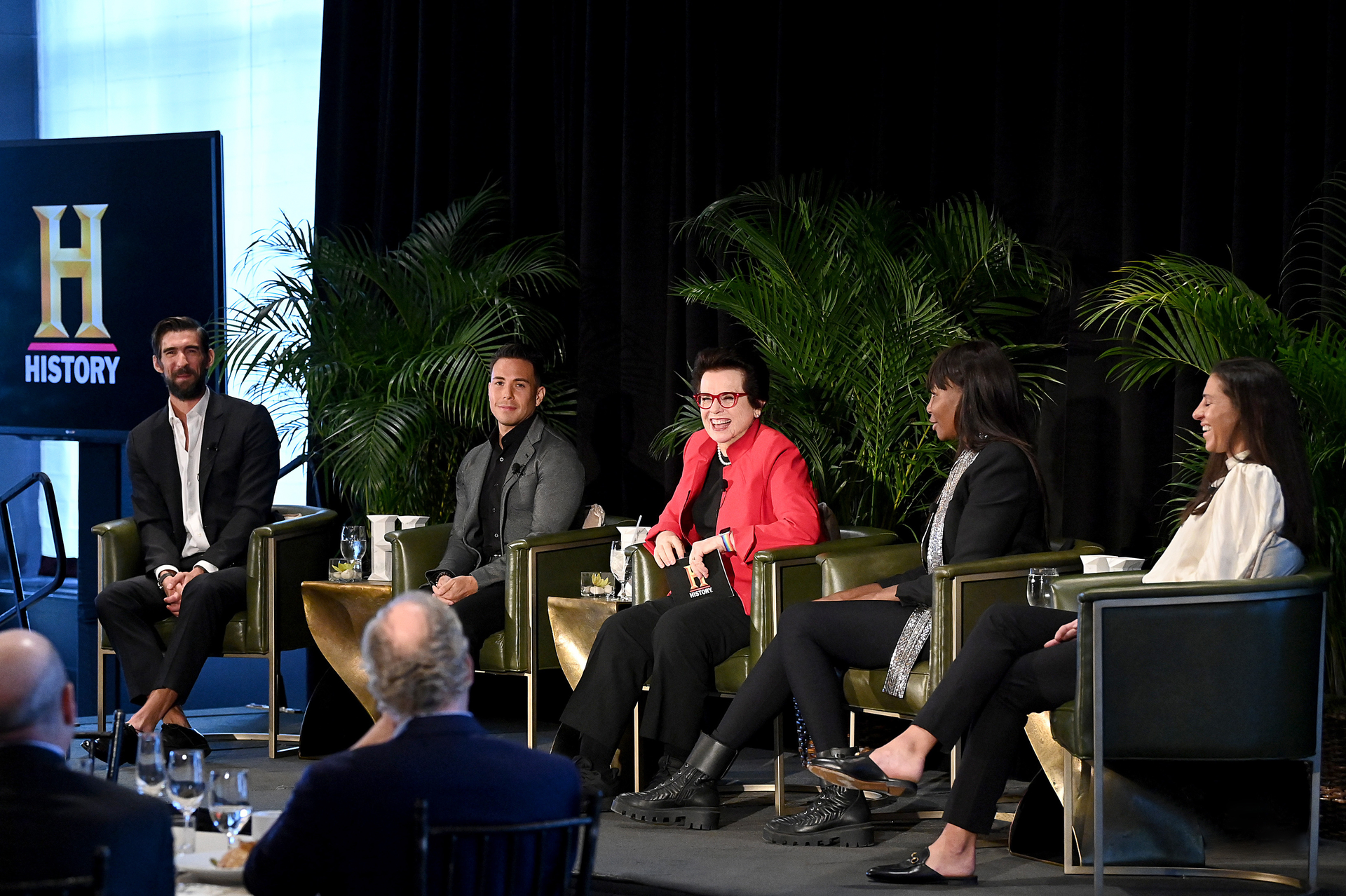World champions Michael Phelps and Apolo Ohno join Allyson Felix, Venus Williams and moderator Billie Jean King for a panel session discussing the impact of the Olympics, sponsored by A&E and The History Channel.