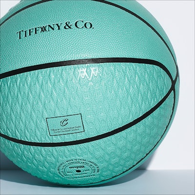 The exclusive Tiffany & Co. x Daniel Arsham x Wilson basketball ($575) was only available in limited quantities at the Cavs Stockroom and at the jeweler’s Woodmere, Ohio, store. The ball features Arsham’s Tiffany & Co. collaboration logo and the Wilson logo, with an embossed pattern featuring Arsham Studio’s signature “A” monogram and the Cavaliers “C” insignia.