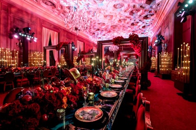 Opting for a bold red theme this Valentine’s Day? Get inspired by this over-the-top, Salvador Dalí-inspired birthday party held in 2020. Designed by Marc Friedland, the surrealist gathering took over the ornate California Club in Los Angeles, lining two 80-seat dining tables with lush, dark blooms inspired by Dalí paintings. See more: See Inside an Over-the-Top, Salvador Dalí-Inspired Birthday Party